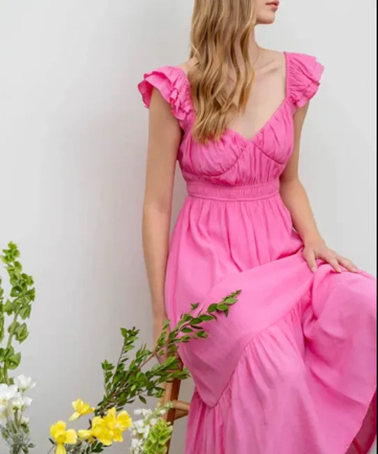 Sweetheart Neck Midi Dress - Pink