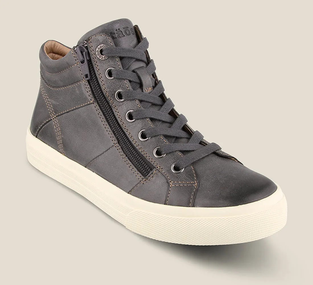 Taos Winner Leather High Top Sneaker in Steel, Olive Fatigue & White