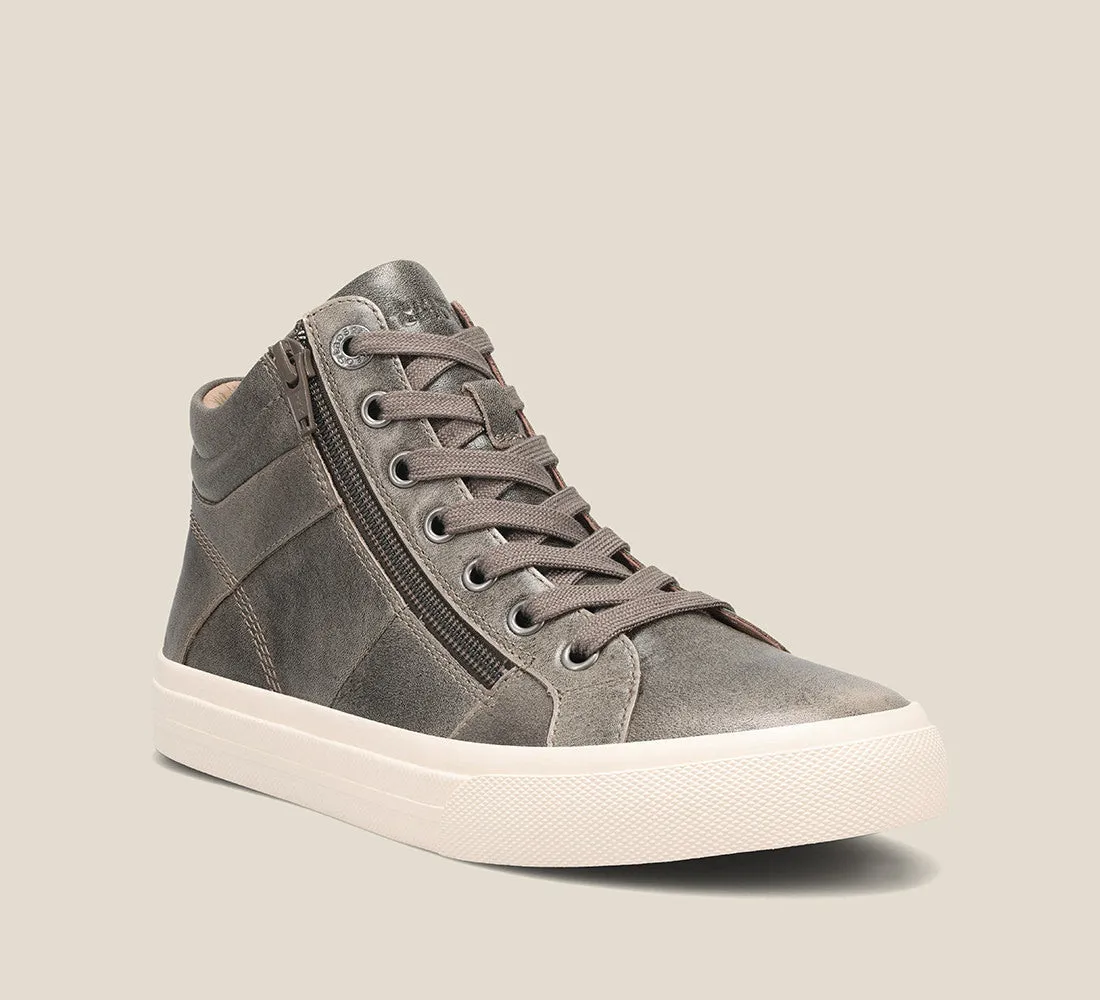 Taos Winner Leather High Top Sneaker in Steel, Olive Fatigue & White