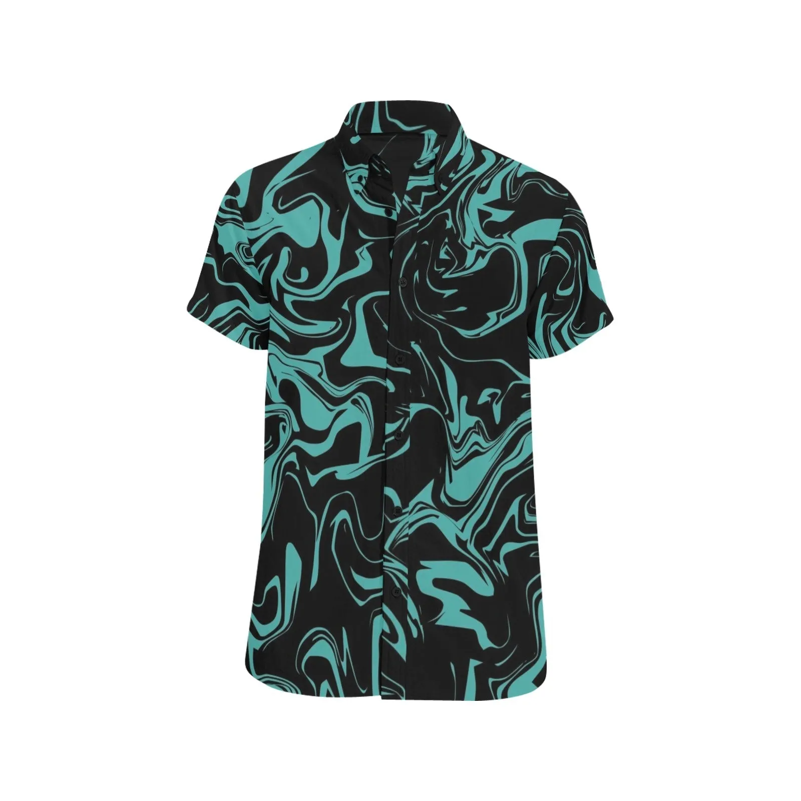 Teal and Black Oil Spill Men's Big & Tall Short Sleeve Button Up Shirt