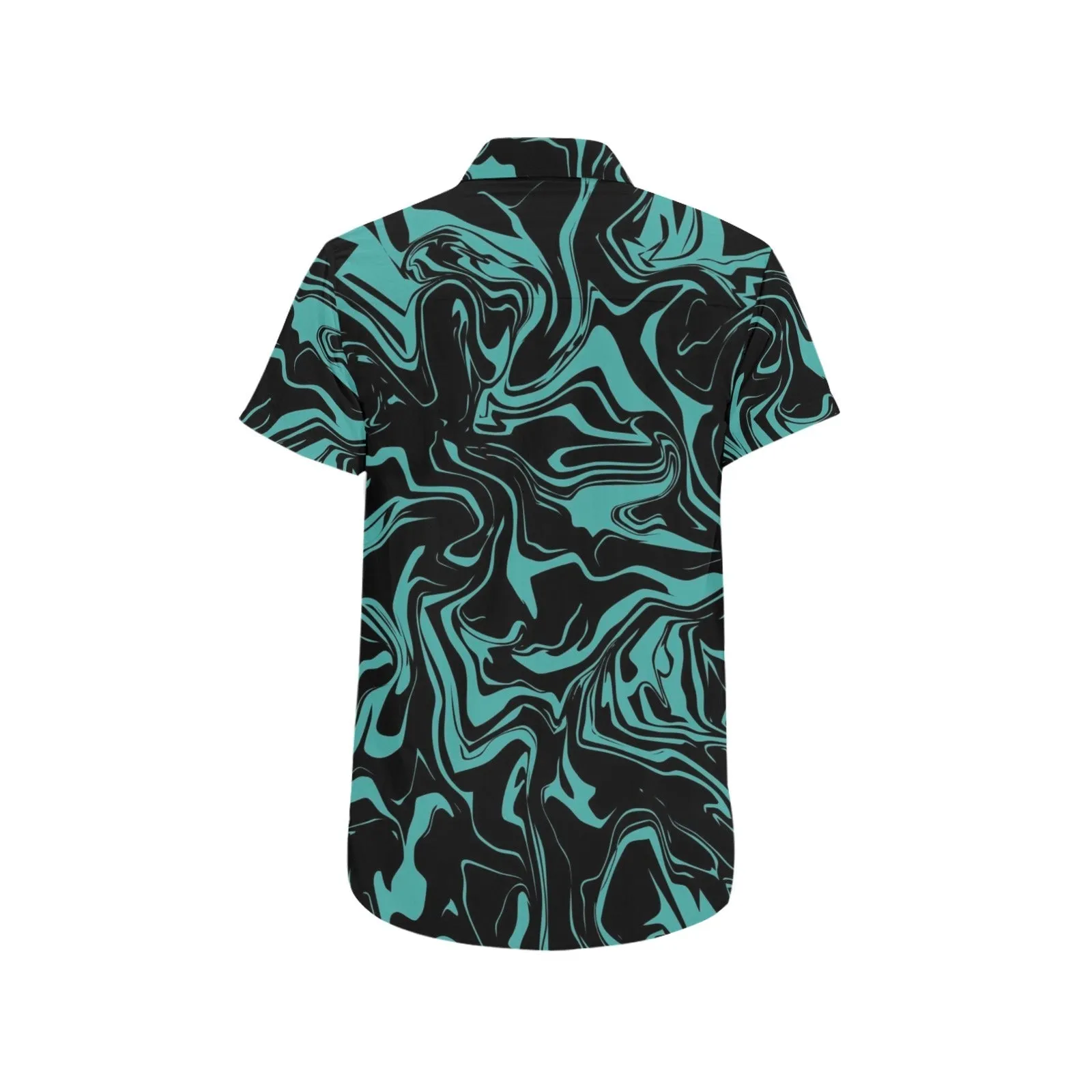 Teal and Black Oil Spill Men's Big & Tall Short Sleeve Button Up Shirt