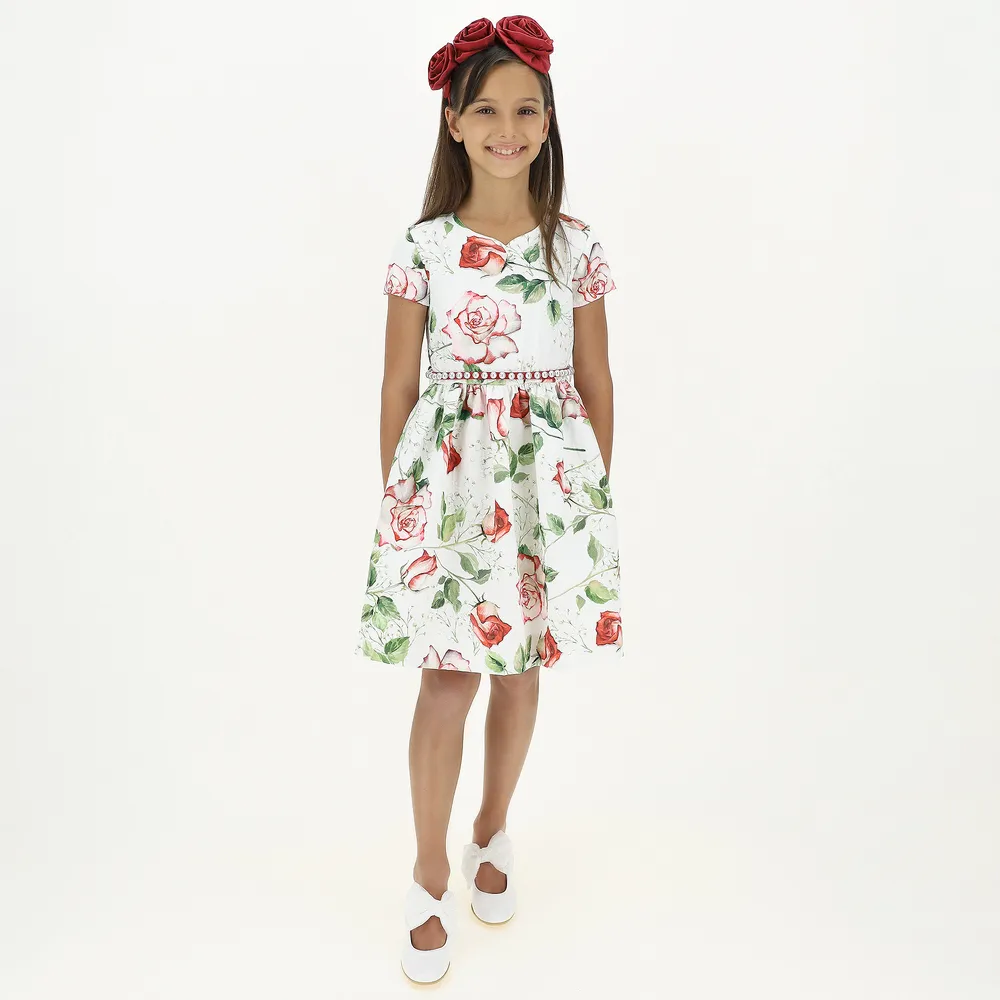 Teen Ivory & Red Floral Dress