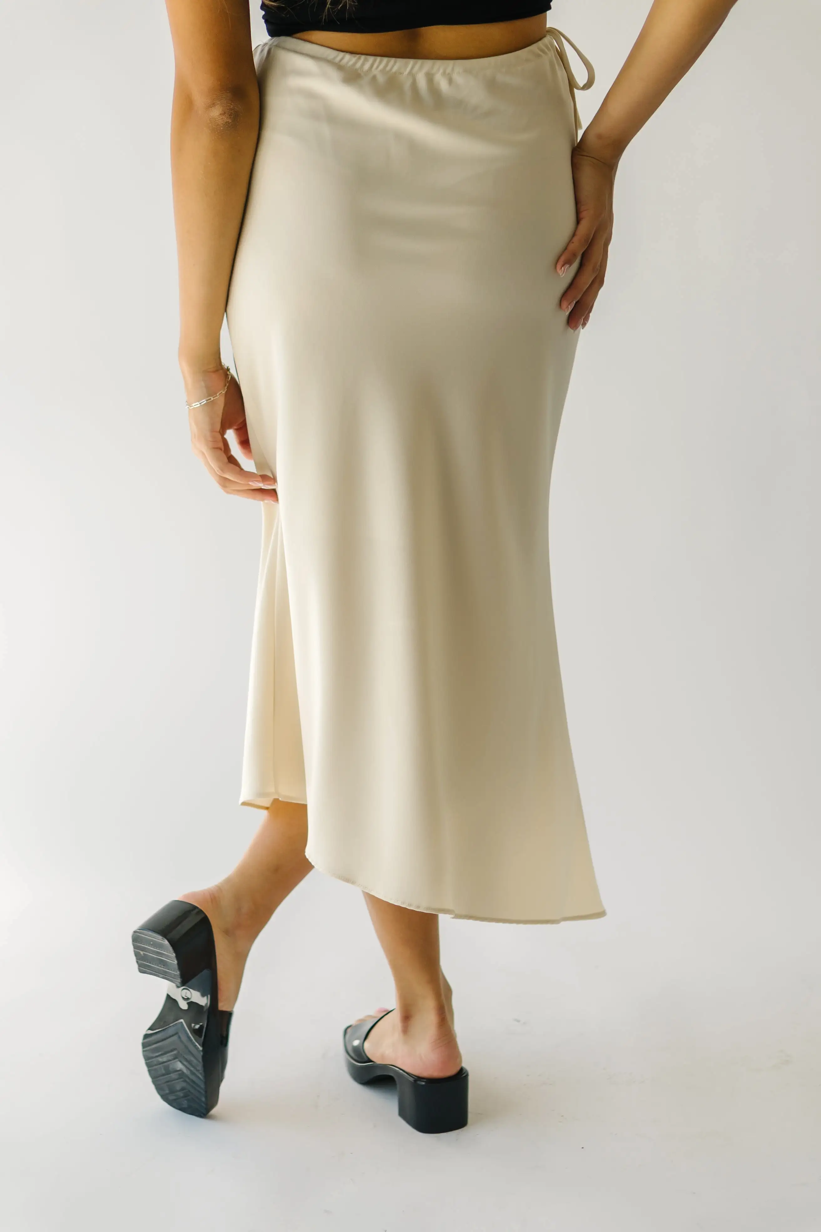 The Amica Tie Detail Midi Skirt in Cream