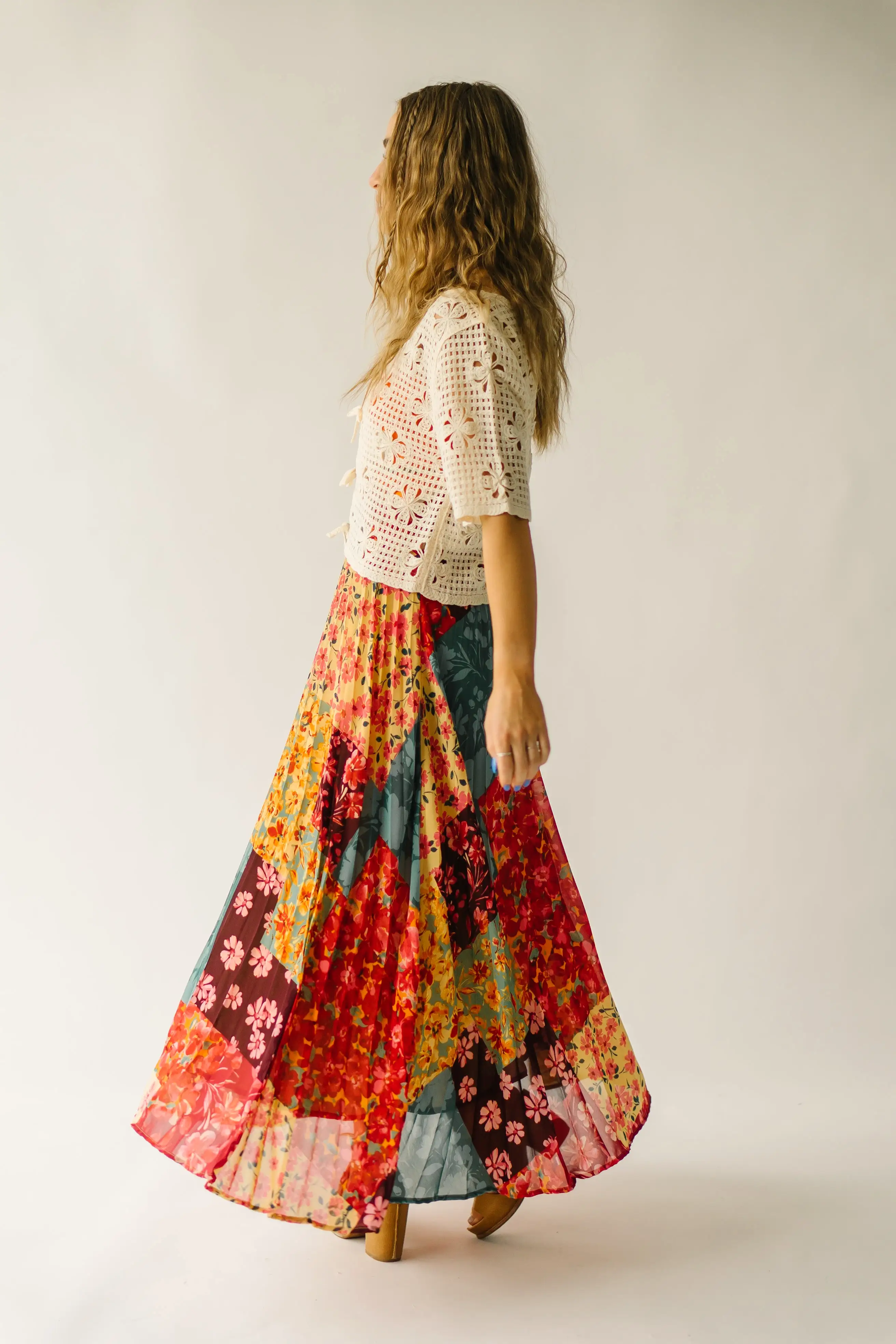 The Hanover Pleated Midi Skirt in Rococo Garden