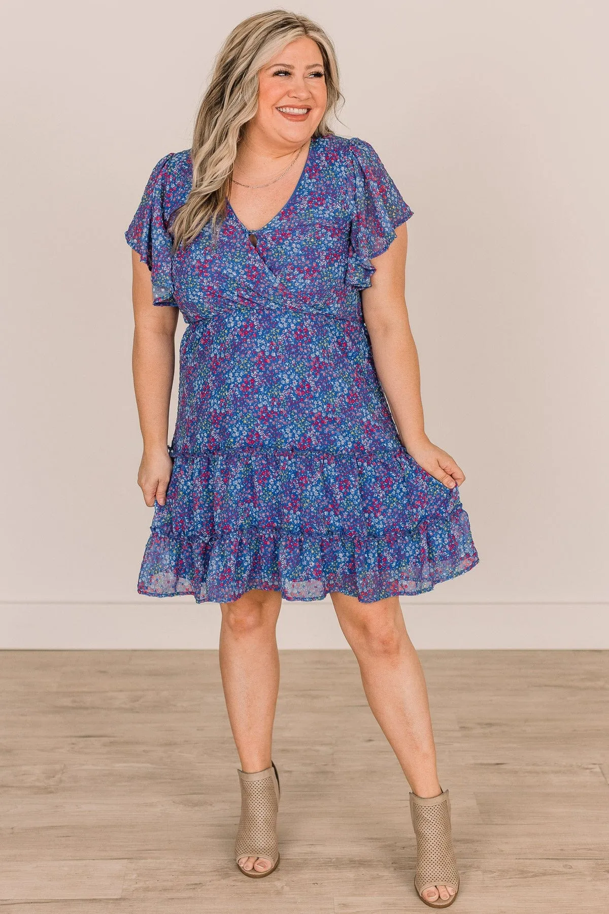 The Night Is Young Floral Dress- Cobalt Blue