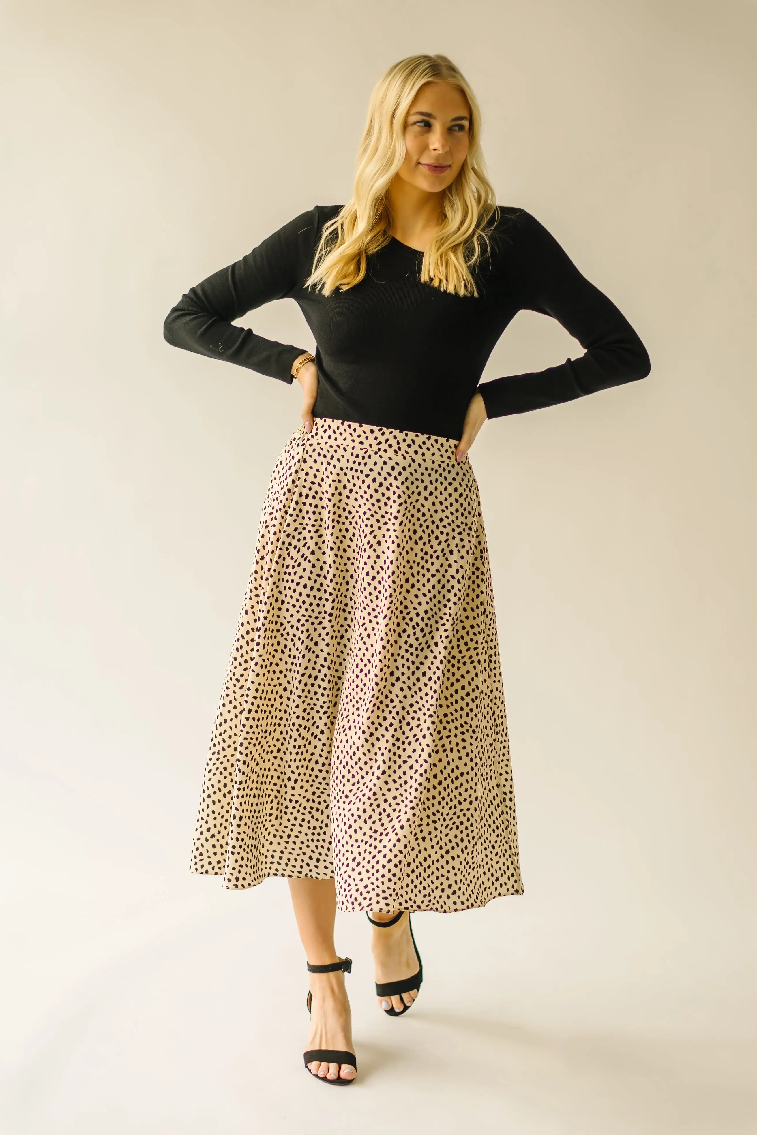 The Serkin Printed Midi Skirt in Cream + Black