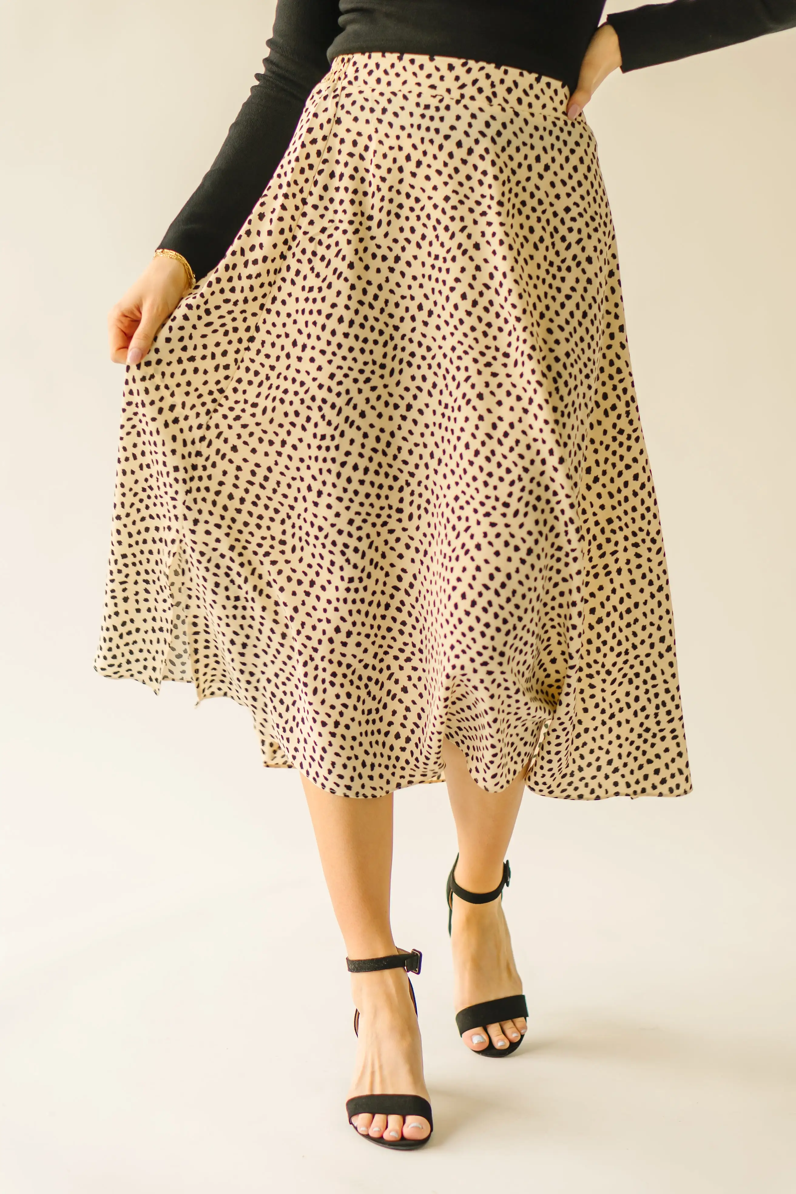 The Serkin Printed Midi Skirt in Cream + Black