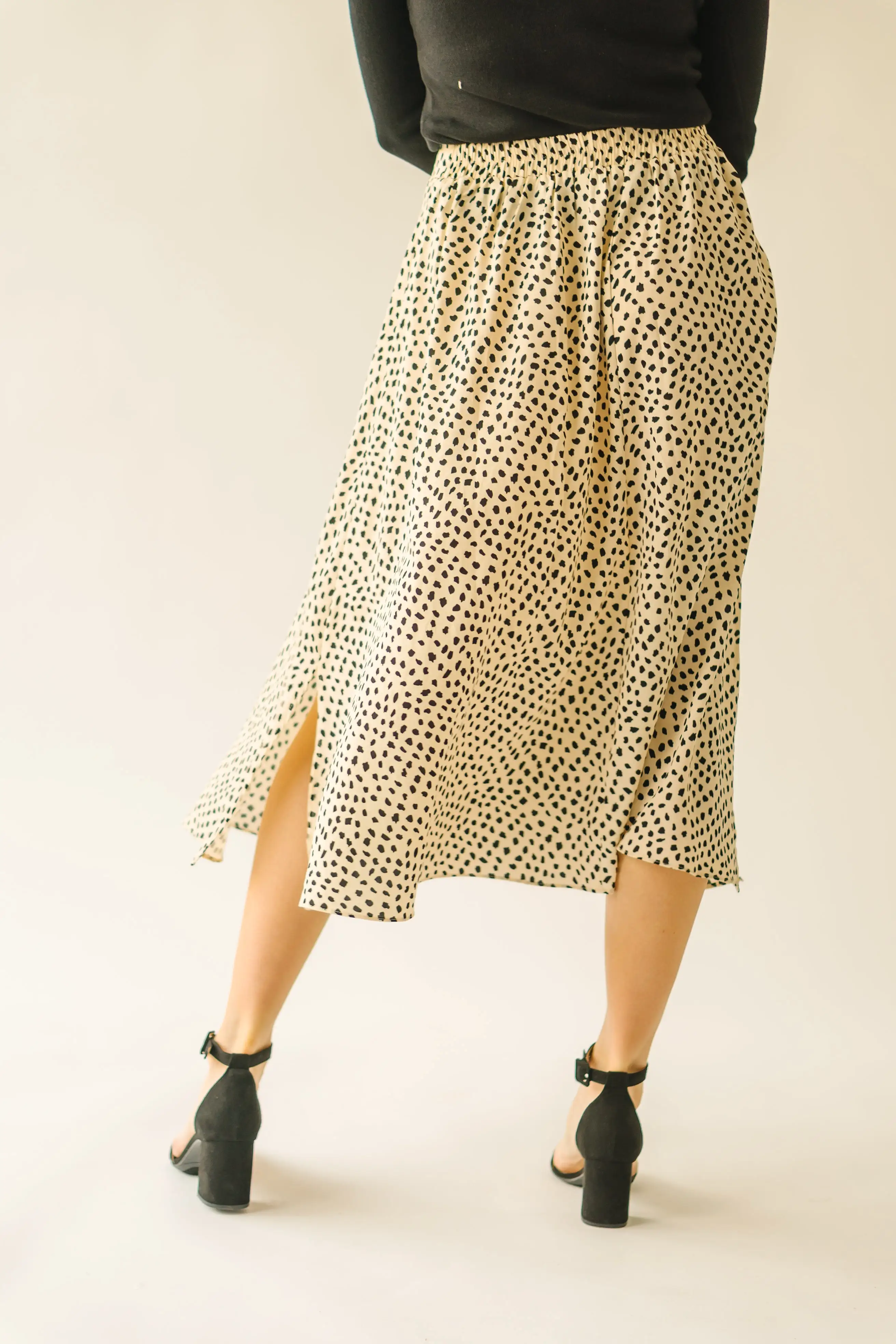 The Serkin Printed Midi Skirt in Cream + Black