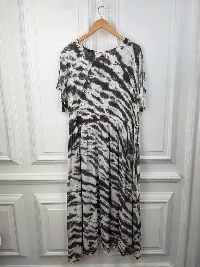 Tie Dye Shirred Midaxi Dress - Mink