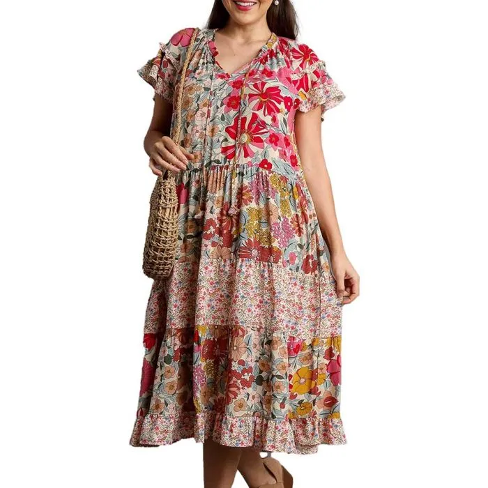 Umgee USA Floral Dress Rose Mix