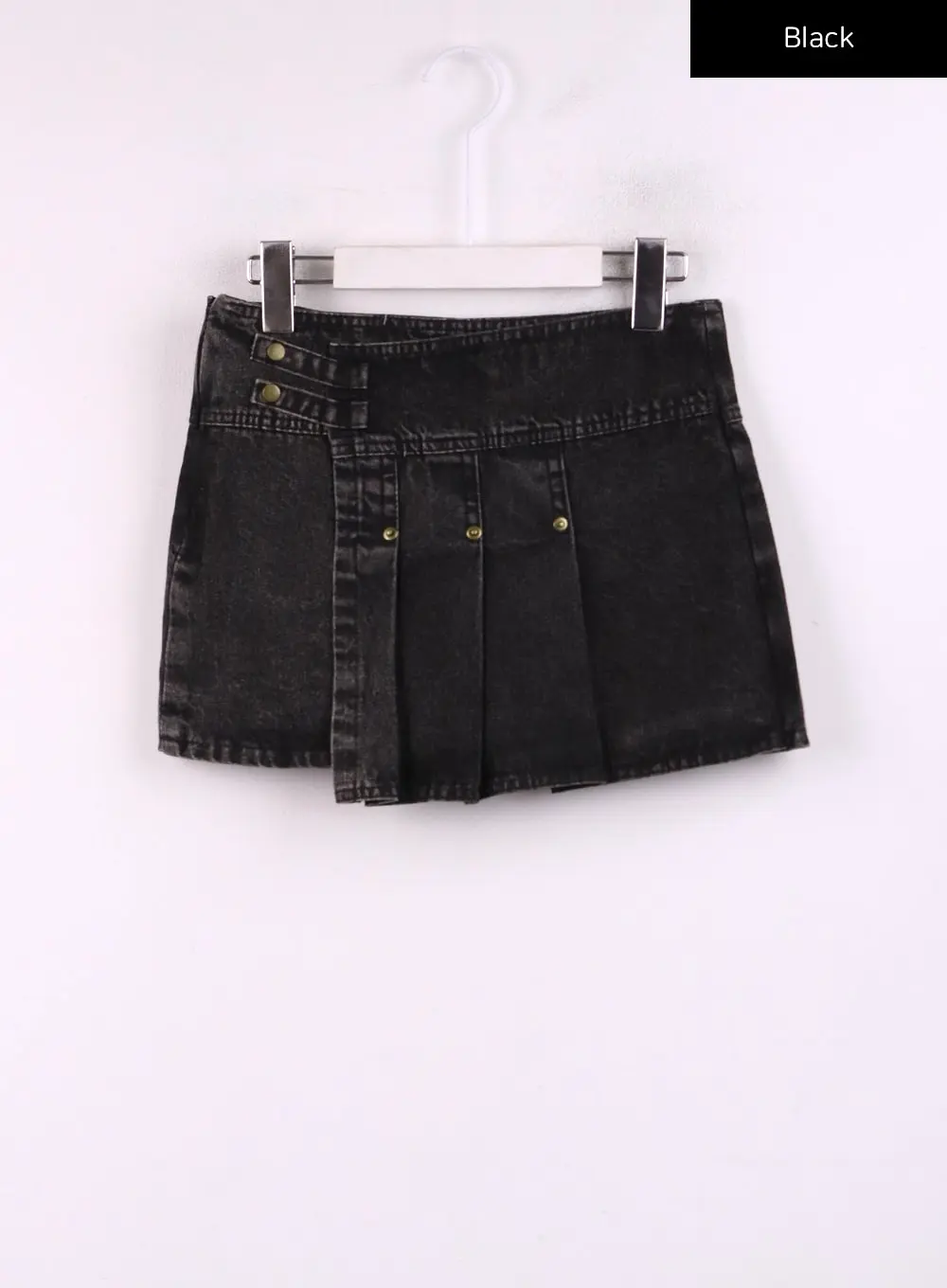 Unbalanced Denim Pleated Mini Skirt IJ430