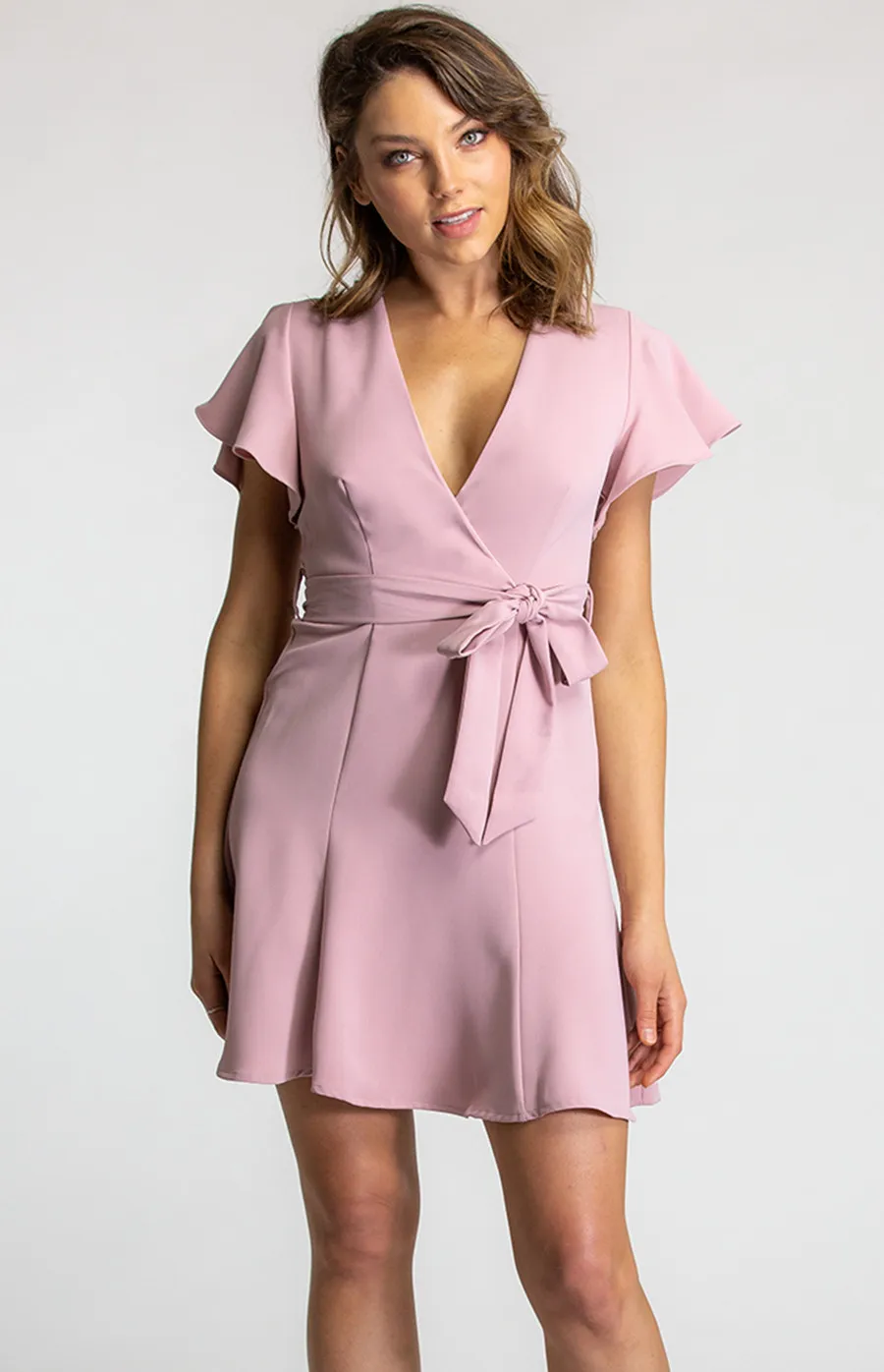 V-Neckline Mini Dress with Belt (SDR550A) 