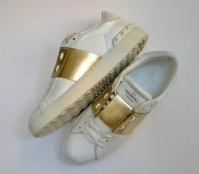 Valentino Garavani Open Sneakers in White and Gold Leather Trainers