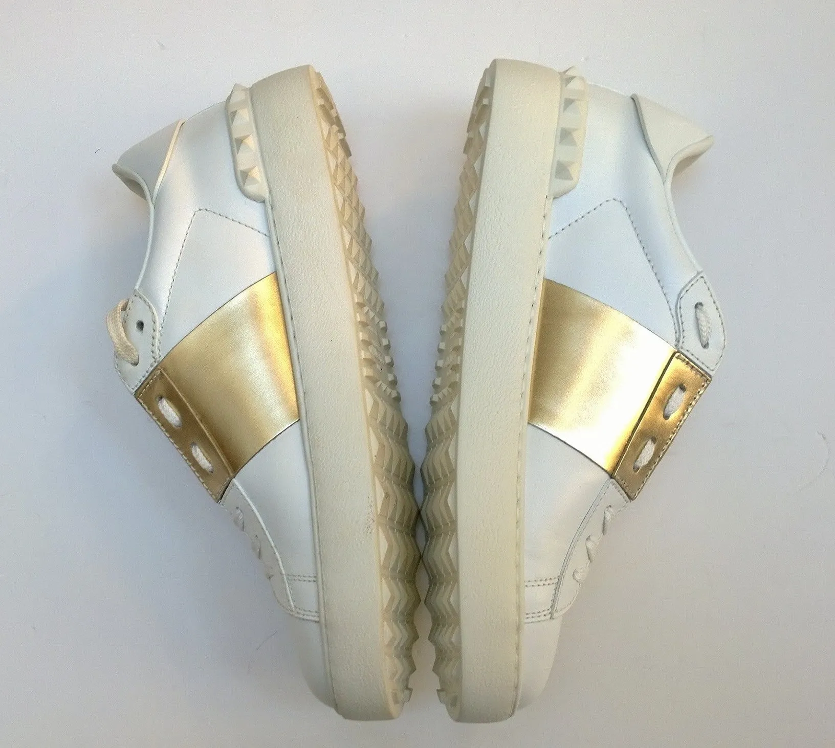 Valentino Garavani Open Sneakers in White and Gold Leather Trainers