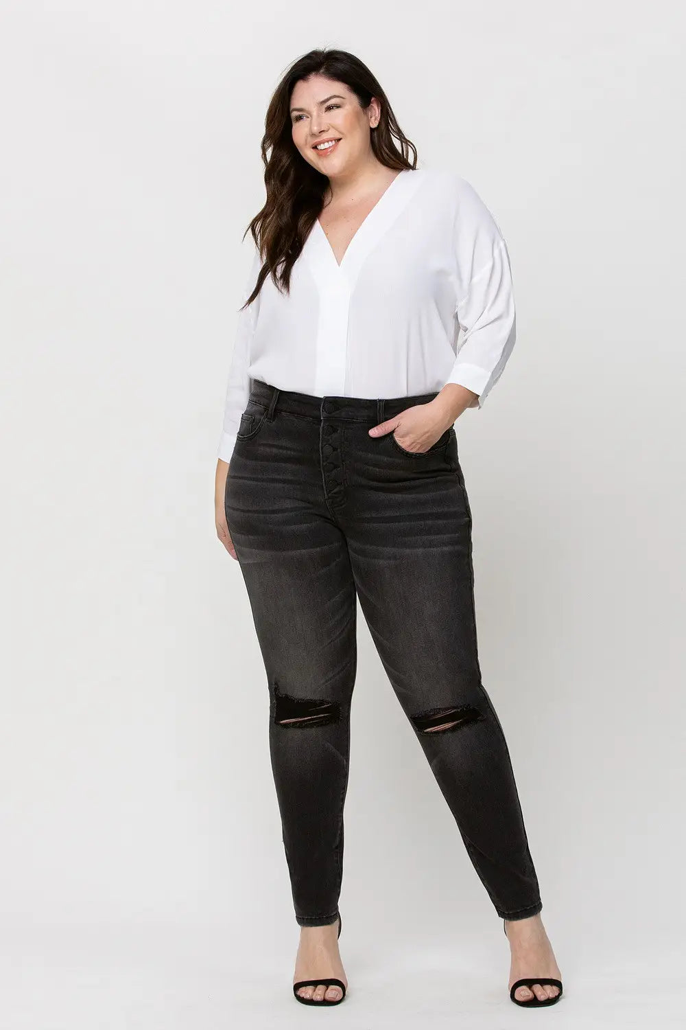 Vervet by Flying Monkey | Plus Size Button Fly Black Jean