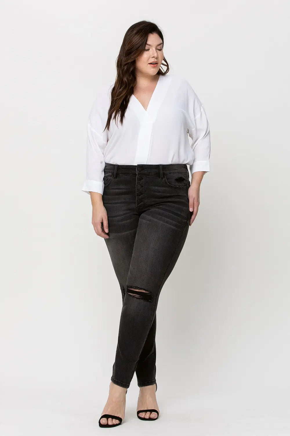 Vervet by Flying Monkey | Plus Size Button Fly Black Jean