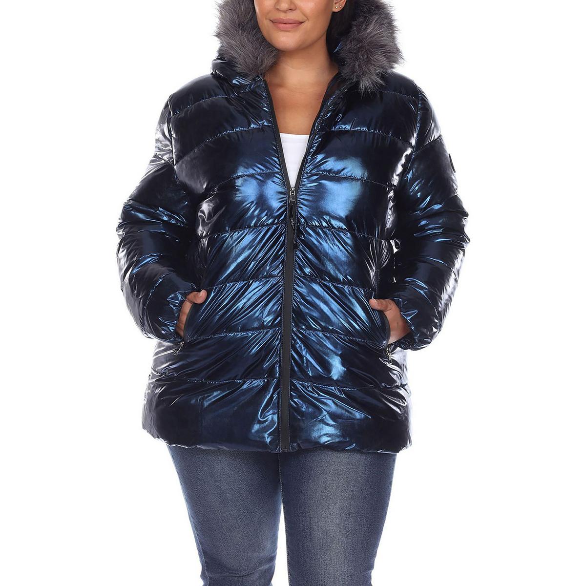 White Mark Womens Plus Metallic Cold Weather Puffer Jacket