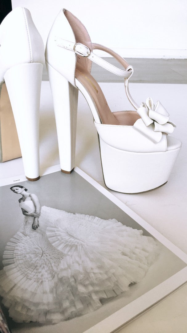 White Ribbon Bridal Platform Shoes