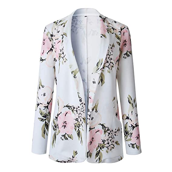 Women Vintage Floral Zip Up Office Blazer Jacket Open Front Coat Outerwear S3832473