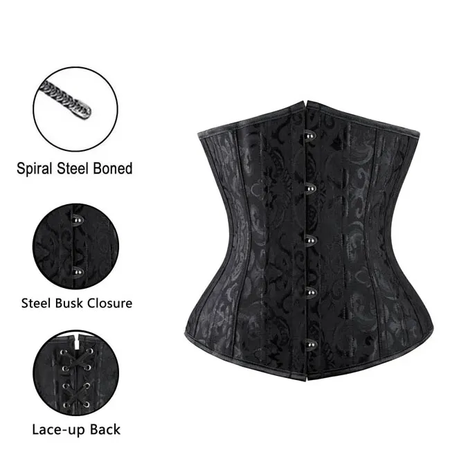 Women's Double Heavy Spiral Steel Boned Underbust Waist Cincher Corset