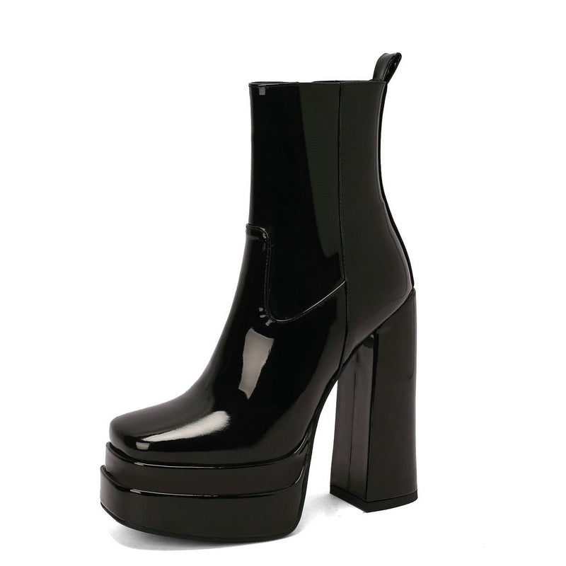 Women's Fashion Sexy High Thick Heel Zipper Winter Ankle Boots