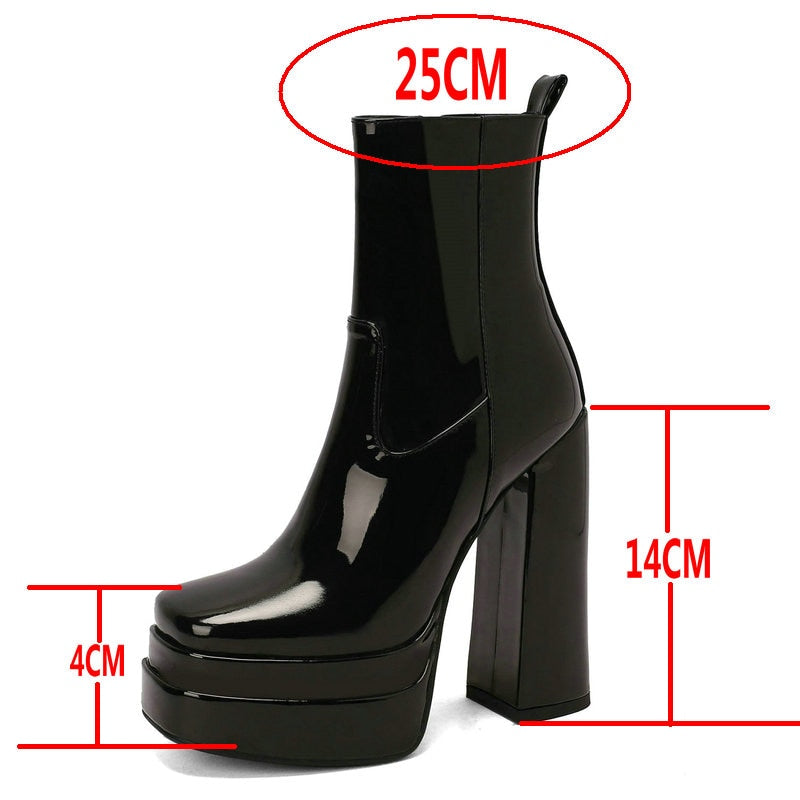 Women's Fashion Sexy High Thick Heel Zipper Winter Ankle Boots