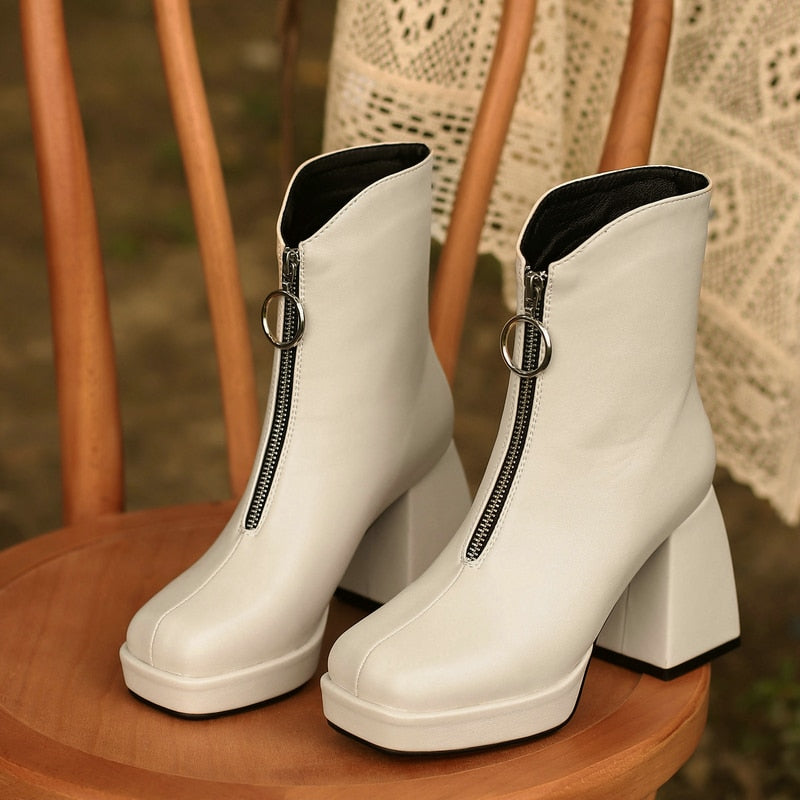 Women's Fashion Winter Comfort Square High Heel Zipper Boots