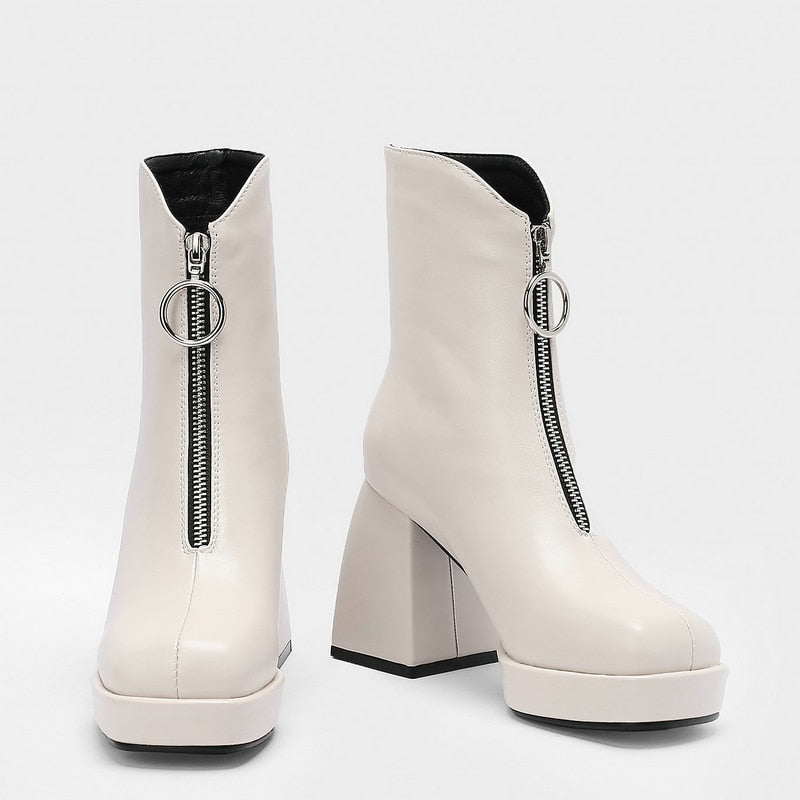 Women's Fashion Winter Comfort Square High Heel Zipper Boots