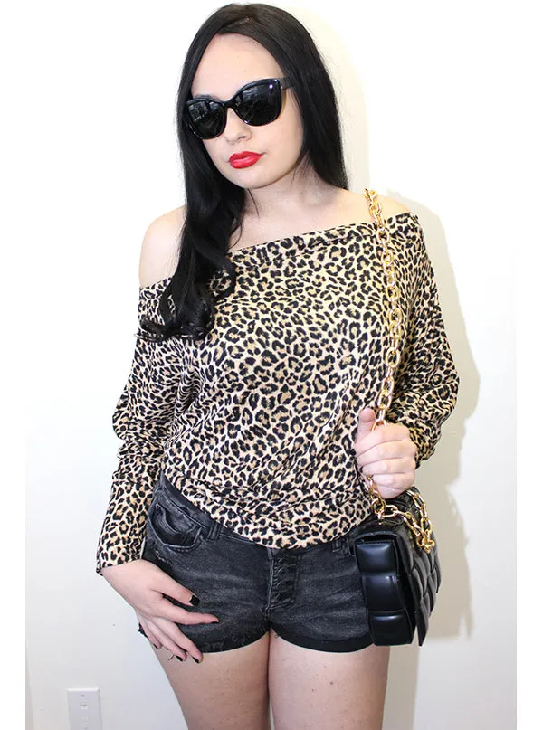 Women's Leopard Chic Off The Shoulder Dolman Top