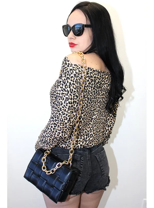 Women's Leopard Chic Off The Shoulder Dolman Top