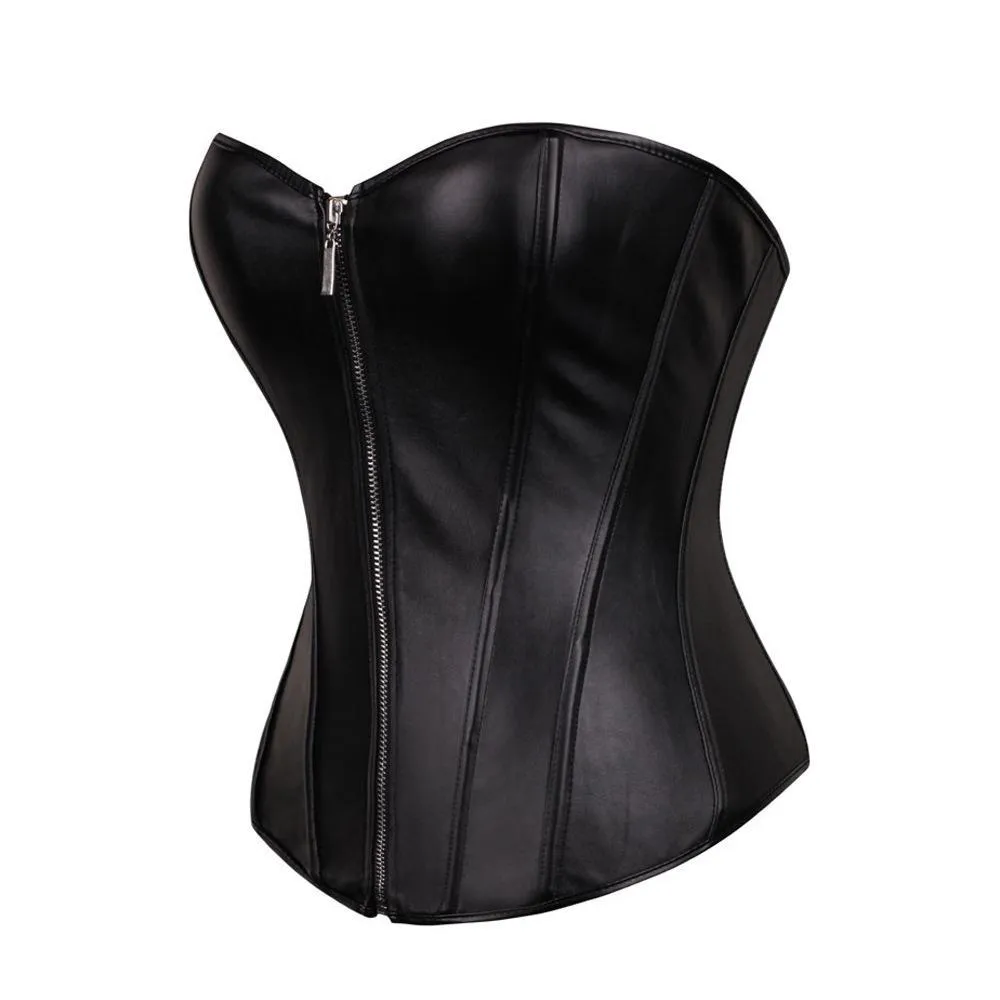 Women's Plus Size Faux Leather Overbust Zipper Corset G String