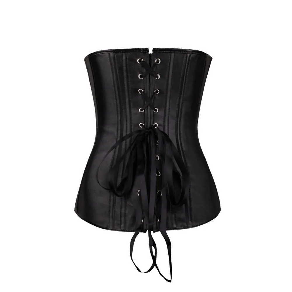 Women's Plus Size Faux Leather Overbust Zipper Corset G String