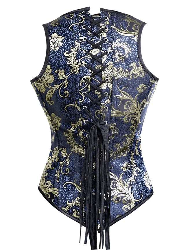 Women's Spiral Steel Boned Retro Burlesque Brocade Underbust Waist Training Cincher Corset Vest