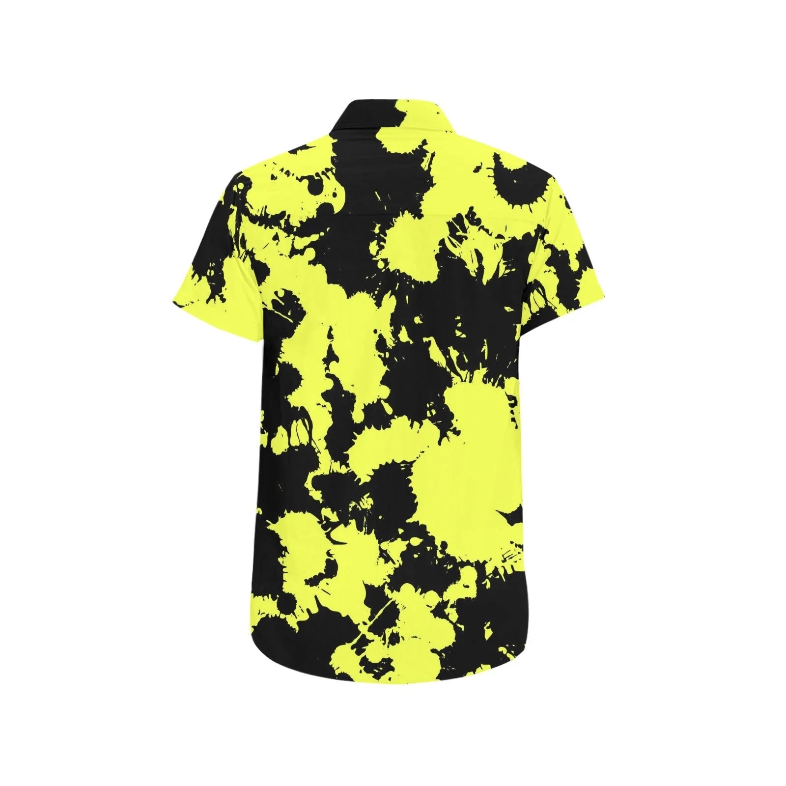 Yellow and Black Paint Splatter Men's Big & Tall Short Sleeve Button Up Shirt