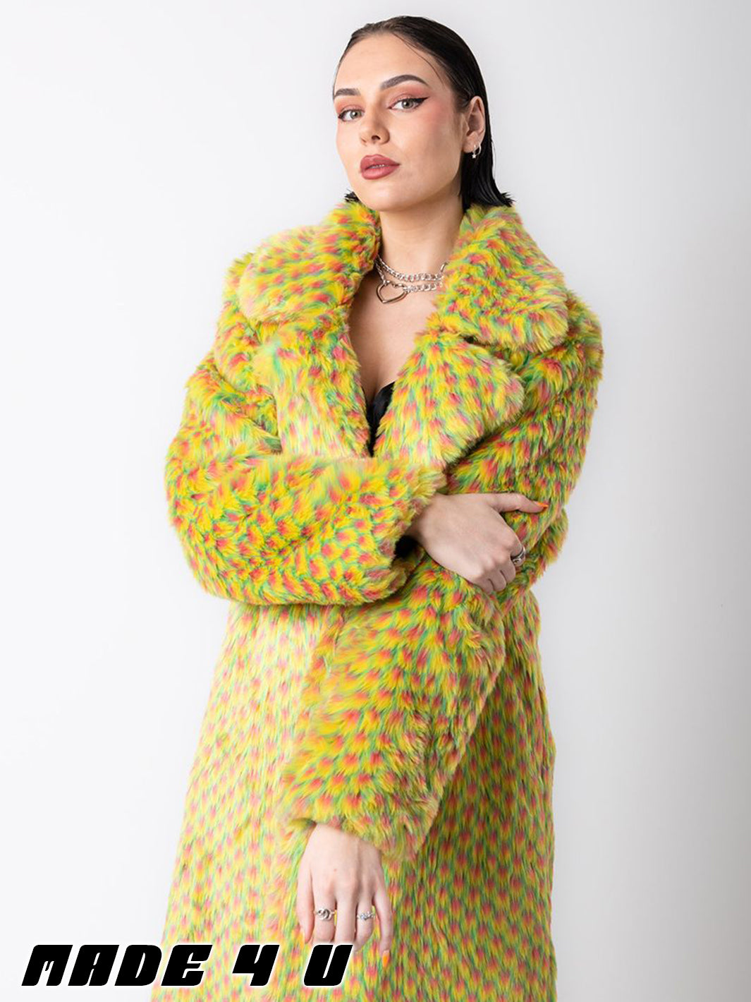 YELLOW MERMAID FAUX FUR JACKET - LONG LENGTH  MADE 4 U 