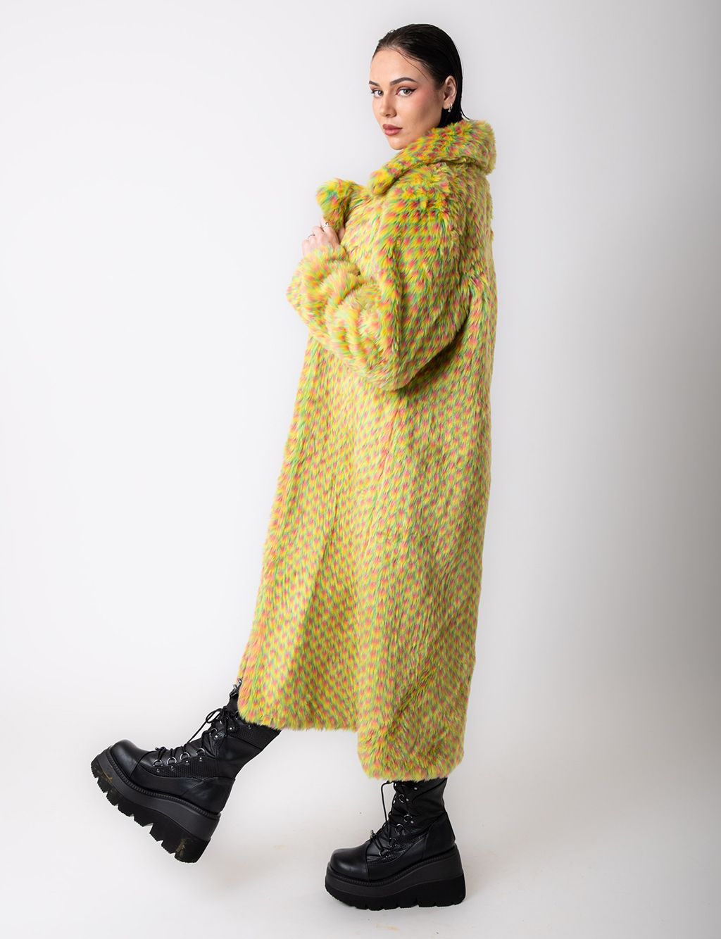 YELLOW MERMAID FAUX FUR JACKET - LONG LENGTH  MADE 4 U 