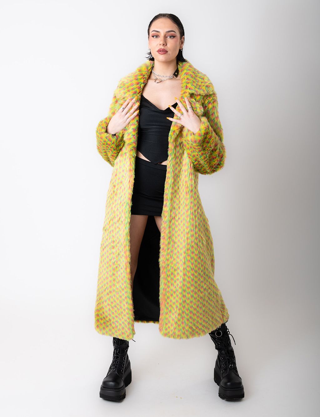 YELLOW MERMAID FAUX FUR JACKET - LONG LENGTH  MADE 4 U 