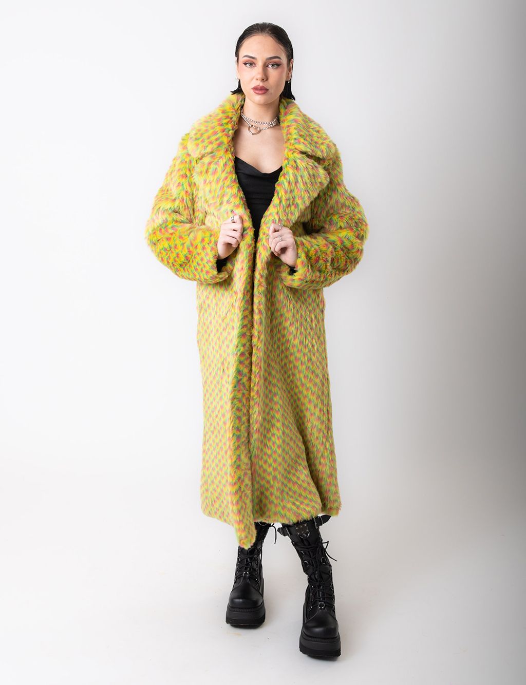 YELLOW MERMAID FAUX FUR JACKET - LONG LENGTH  MADE 4 U 