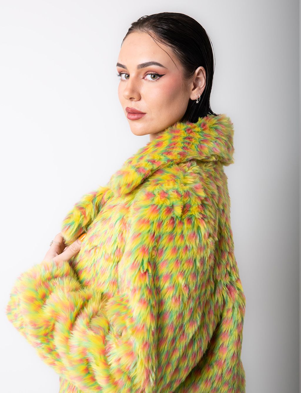 YELLOW MERMAID FAUX FUR JACKET - LONG LENGTH  MADE 4 U 