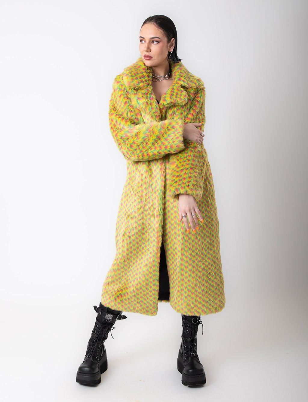 YELLOW MERMAID FAUX FUR JACKET - LONG LENGTH  MADE 4 U 