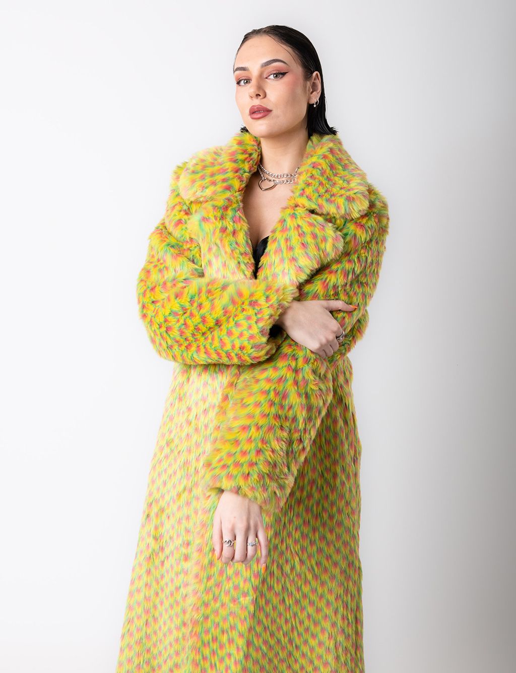 YELLOW MERMAID FAUX FUR JACKET - LONG LENGTH  MADE 4 U 