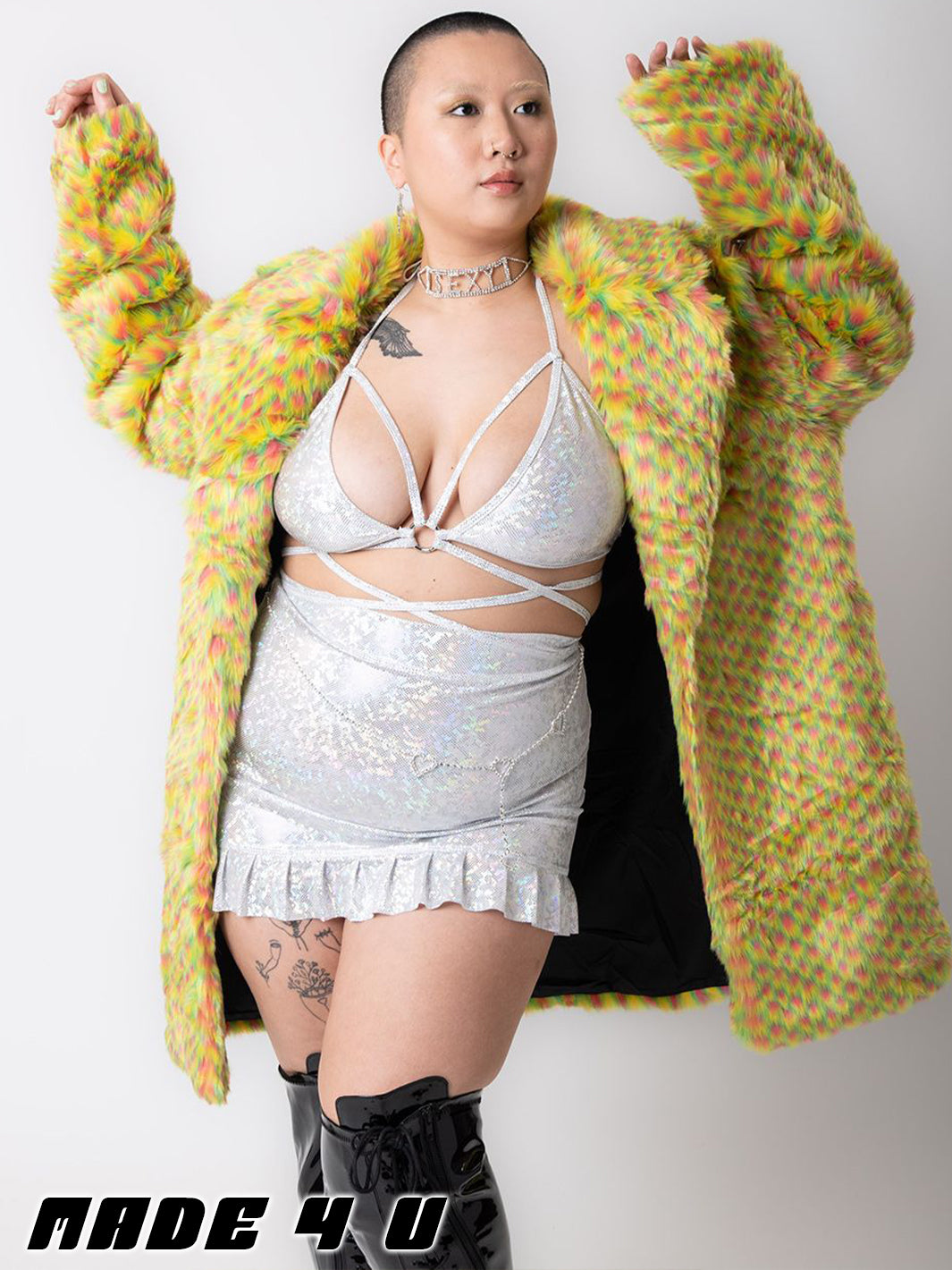 YELLOW MERMAID FAUX FUR JACKET - MID LENGTH  MADE 4 U 