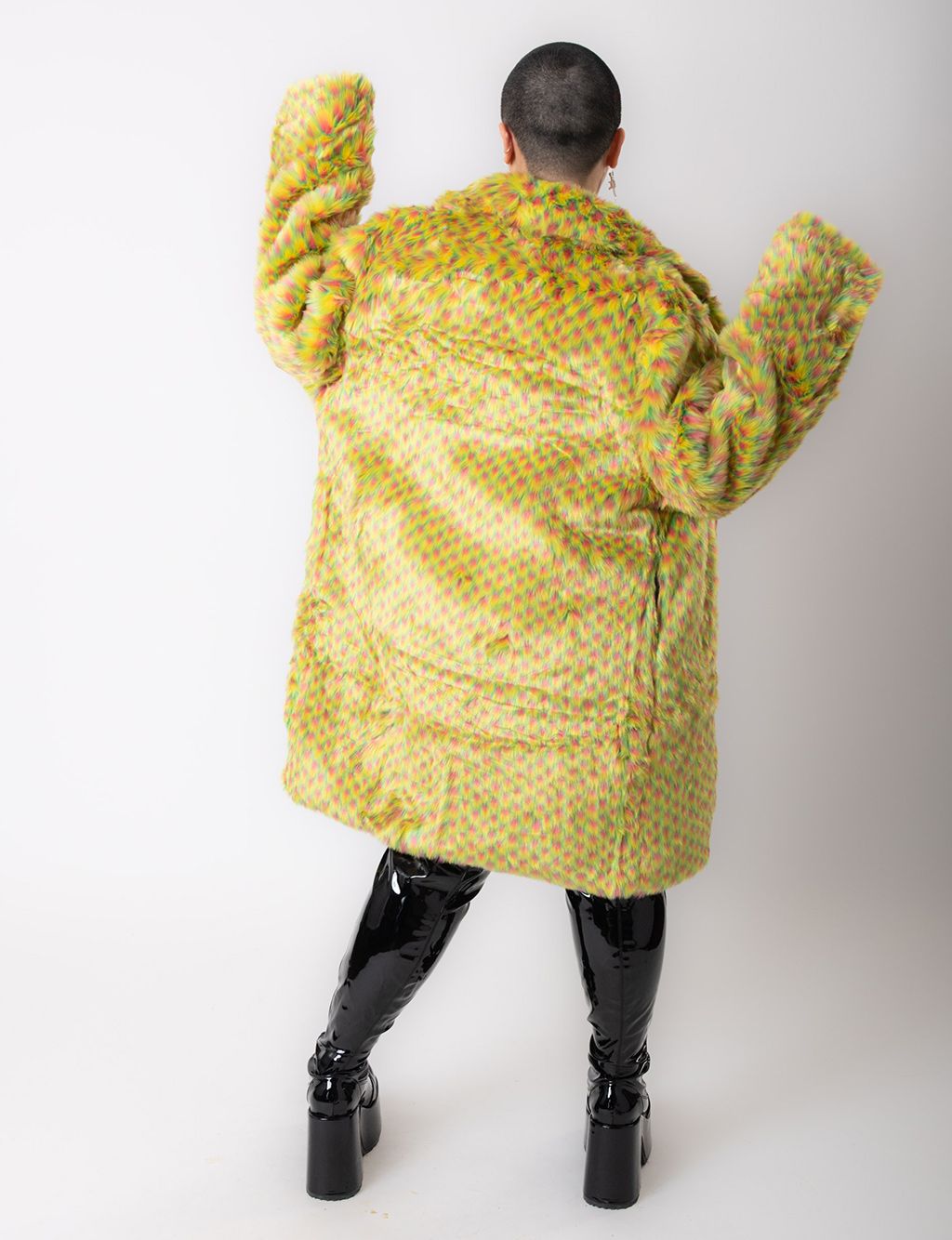 YELLOW MERMAID FAUX FUR JACKET - MID LENGTH  MADE 4 U 