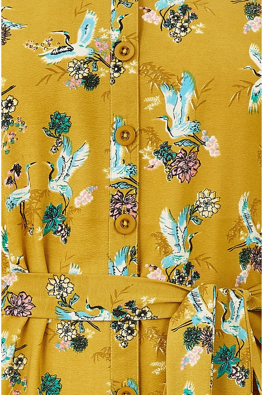 Yumi Mustard Crane Print Shirt Dress