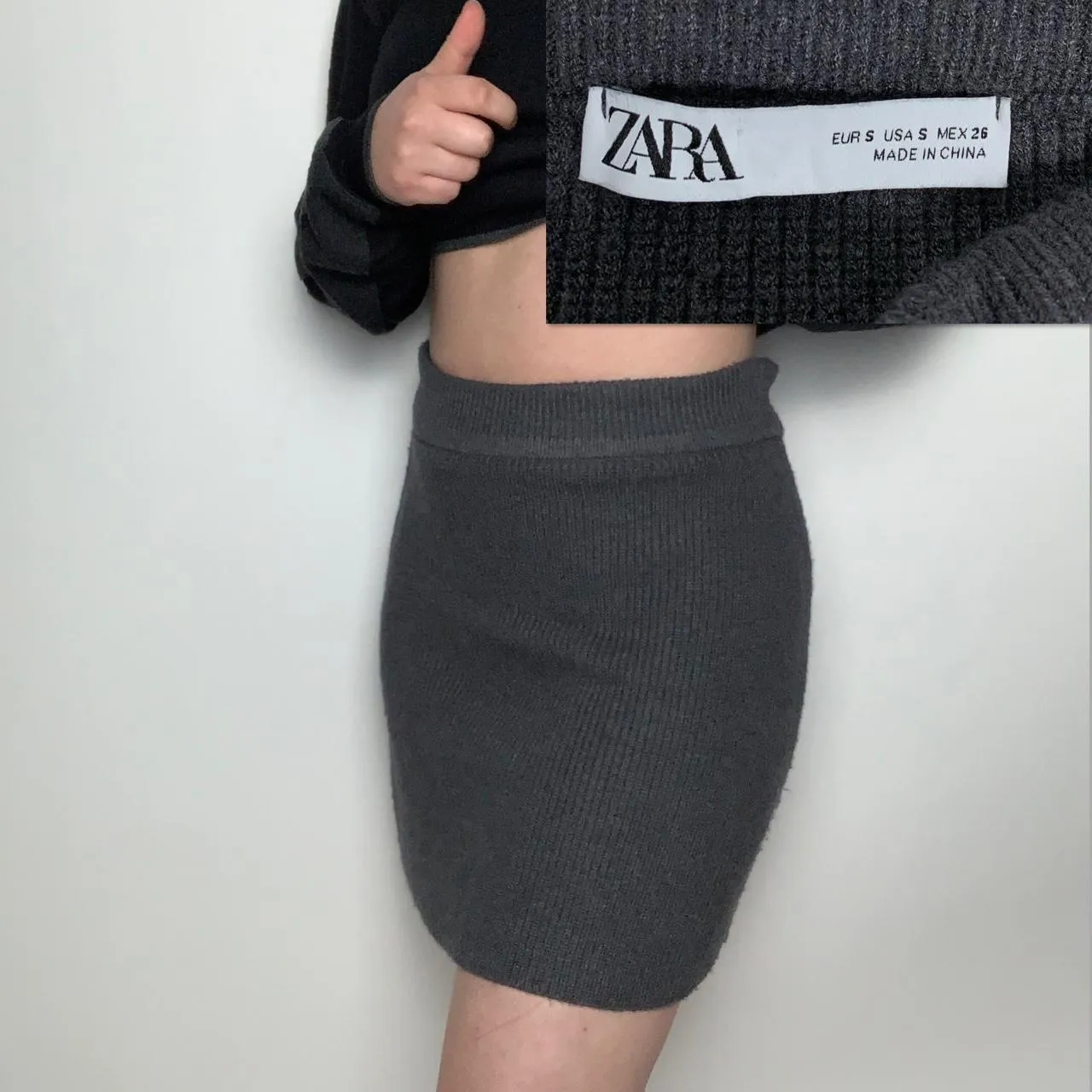 Zara deadstock dark grey knitted bodycon mini skirt-